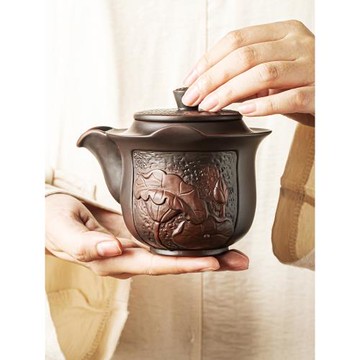 聚山堂紫陶手抓壺功夫茶具家用客廳全手工蓋碗中式復古非坭興陶