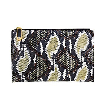 Fendi 限量仿蛇皮拉鍊零錢/手拿包(藍)