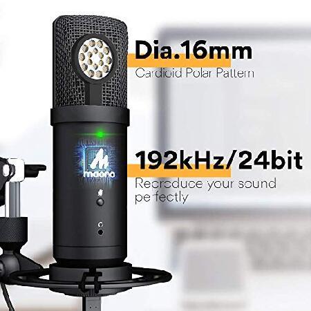 MAONO USB Podcast Microphone with Headphone Set, Zero-Latency Monitoring Computer Condenser PC Mic 192KHZ 24Bit with Mute Button for Recording, Voice