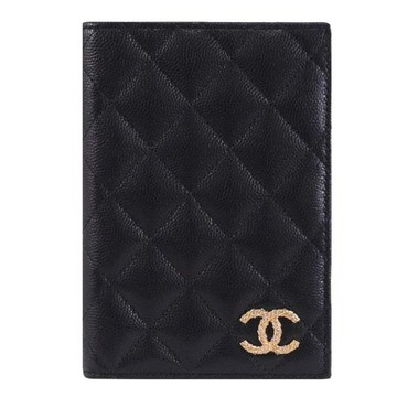CHANEL AP5084 限定水鑽雙C LOGO護照夾/萬用皮夾.黑金