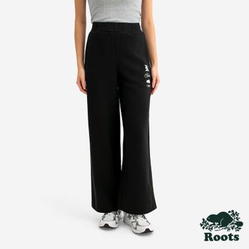 Roots女裝- FUTURE SCRIPT WIDE LEG 棉褲-黑色