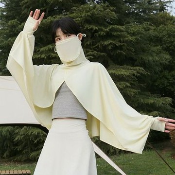 防曬披肩 面罩一體 女 夏季 開車 騎行 防紫外線斗篷罩衫 寬鬆 長袖薄防曬刖服 外套