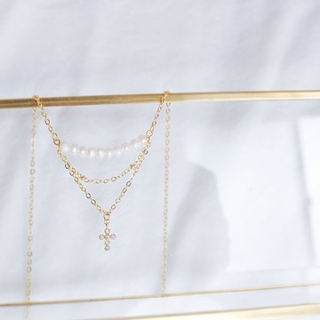 Giftest 18K鍍金 / 避難所 十字架基督教珍珠飾品項鍊聖經N62