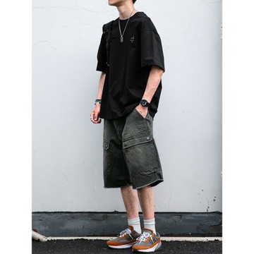 美式復古230G純棉短袖簡約印花T恤男夏季潮牌寬松休閑圓領半袖衫