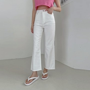 正韓牛仔褲 牛仔喇叭九分褲DOB6087-創翊韓都