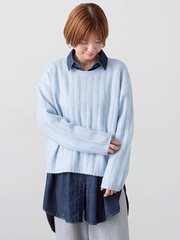 低調細閃寬羅紋圓領針織上衣(0F001312910) - Lugnoncure