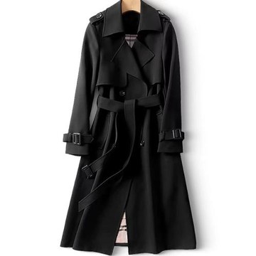 黑色西裝風衣外套女2025春秋新款休閑大碼小個子中長款英倫大衣