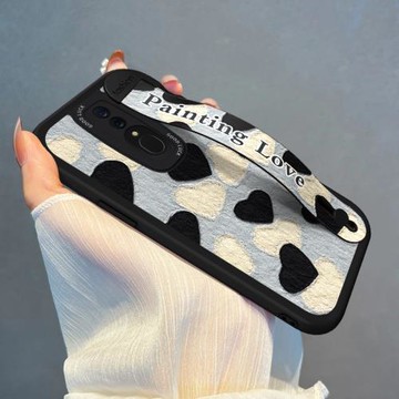 適用OPPOA9手機殼腕帶油畫愛心OPPOK10/K9女新款K11/K12全包A5/A7保護套高級感A11S支架K5K3K7軟硅膠X防摔PRO