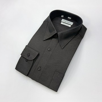Pierre Cardin 男襯衫 進口素材混紡棉保暖休閒素面長袖襯衫_深灰色(21822-89)