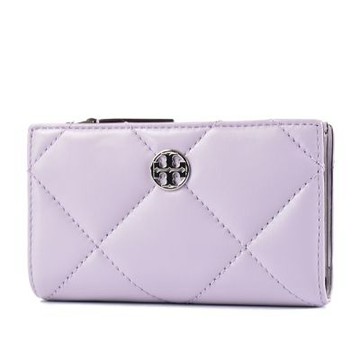 TORY BURCH WILLA 銀LOGO菱格雙釦對開中夾-粉霧紫