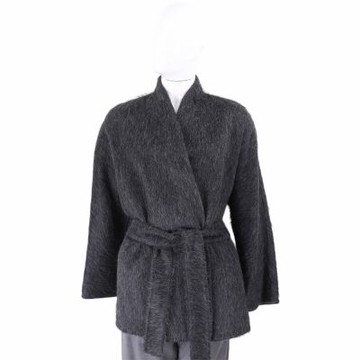 Max Mara STUDIO CELTICO 羊駝毛x羊毛 刷毛黑色開襟綁帶大衣 外套