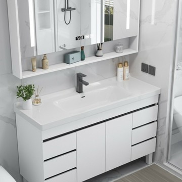 免運 開發票 北歐智能落地浴室柜組合簡約現代衛生間鏡柜衛浴洗手盆柜智能鏡柜 快速出貨