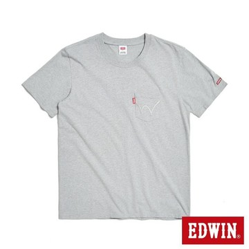 EDWIN 男裝 口袋W繡花短袖T恤 (麻灰色)