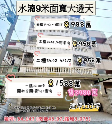 嘉嘉/水湳9米面寬臨路大透天｜台中市北屯區中清路二段