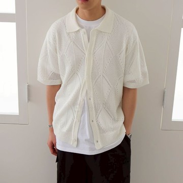 【Metanoia】🇰🇷韓製 針織翻領鏤空短袖上衣