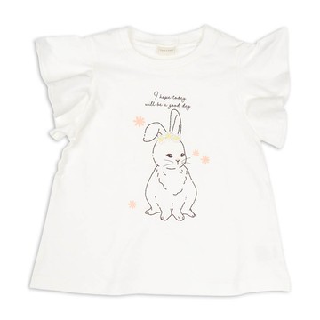 akachan honpo - 短袖T恤-動物 小花蕾絲-象牙白色