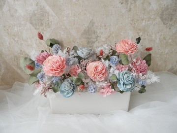 長盆大型乾燥花盆花【寧靜粉藍】乾燥花盆花/開幕花禮/客製化