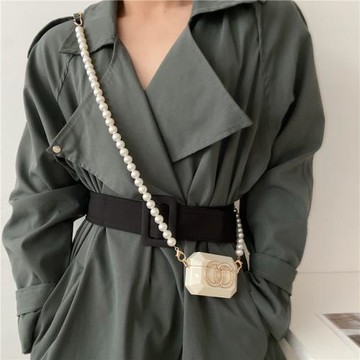 網紅珍珠鏈條mini耳機包鑲鉆亞克力單肩斜挎包包小方包晚宴盒子包