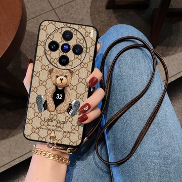 x300手機殼x200pro保護皮套X100卡通熊xnote掛繩防摔vivoX60PRO全包X70硅膠套軟50手提環X90外殼80斜背適用于