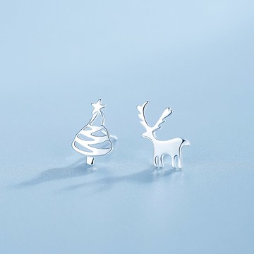 925純銀小鹿耳釘女新款潮兒童可愛耳環圣誕樹不對稱主題耳飾