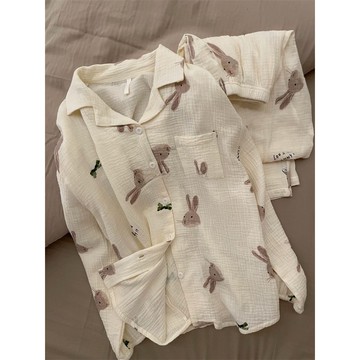 【台灣發貨】ins風可愛卡通小兔子睡衣女春秋季長袖長褲日係美少女居家服套裝 睡衣 可愛卡通家居服 睡衣 長袖睡衣