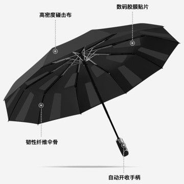 跨境專供10骨免折疊自動雨傘男士商務傘便捷記憶貼片傘超固抗風傘