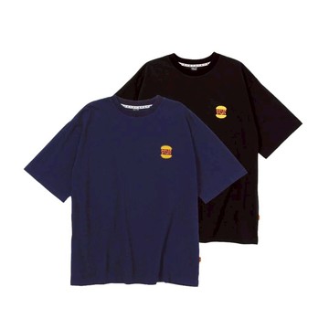 【乍暖還寒抗漲百搭精選限時優惠】日本限定 潮流漢堡毛絨刺繡復古水洗短 Tee (共2色) 黑色-M號