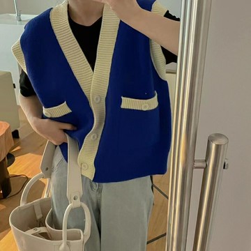 【巴黎精品】現貨+預購 針織背心無袖毛衣-百搭撞色V領背心女上衣4色a1cv98