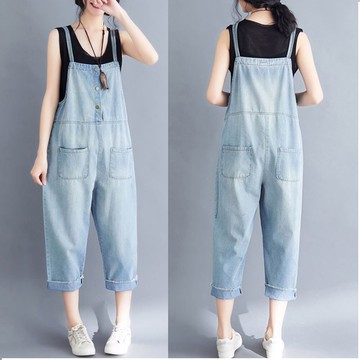 文藝大碼背帶牛仔褲(藍色S~3XL)【OREAD】【限定加碼✿全館滿額再折】