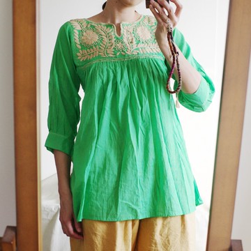 Vintage 墨西哥手工刺繡Chiapas上衣 綠色