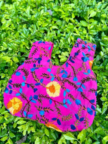 手工刺繡 桃紅色 花卉 手提包 小包 包包 手袋 手提袋