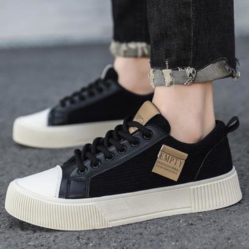 春新款休閑鞋低幫潮流男鞋跨境特大碼燈芯絨厚底百搭男士松糕板鞋