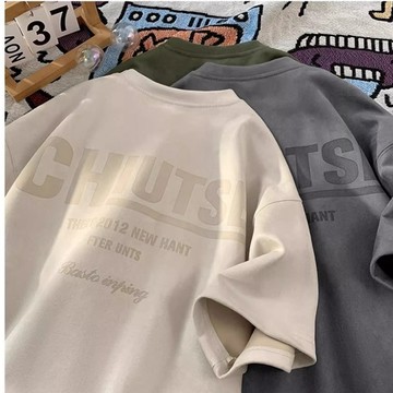 【隔日到貨 字母印花】高品質！重磅短t 320磅麂皮絨短袖T恤夏季新款美式復古潮牌寬鬆加大碼Oversize男生短袖T恤
