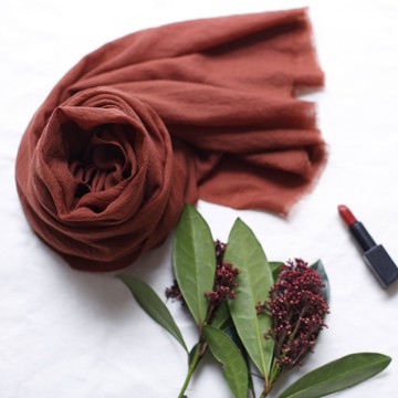 獨家-草木染磚紅色純羊毛圍巾復古色超輕羊毛保暖 情人節禮物