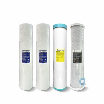 (共4支)CLEAN PURE 台灣製造 20英吋大胖5微米PP濾心2支 樹脂軟水濾心1支 壓縮活性碳濾心1支 全戶過濾