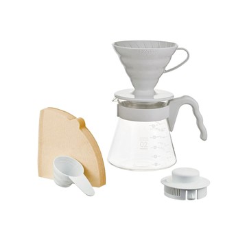 HARIO V60_日本耐熱玻璃咖啡壺700ml+濾杯組-灰白色-日本製