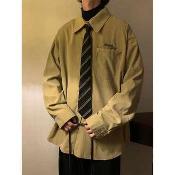 襯衫男新款日系學院風寬松長袖內搭外穿百搭領帶學生綠色襯衣上衣