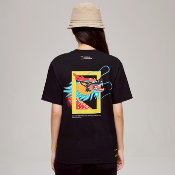 男女同款 龍年限定主題印花T恤 - 炭黑色