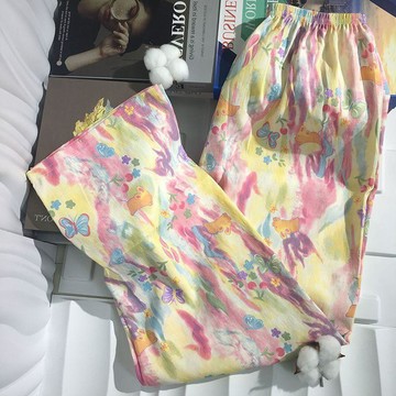 台灣出貨 雲朵棉睡褲女卡通慵懶休閒寬鬆可愛夏季長褲家居可外薄款遛彎春秋 單件睡褲長褲 休閒褲女 家居褲 居家褲子
