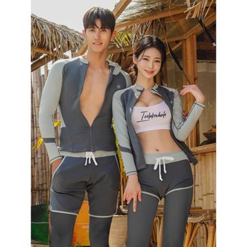 潛水服女長袖分體情侶防曬速干沖浪游泳衣套裝浮潛服水母衣沖浪男