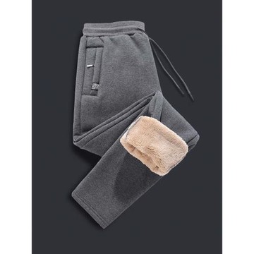 棉質中老年男裝爸爸裝加絨褲子男外穿運動褲仿羊羔絨大碼休閑衛褲