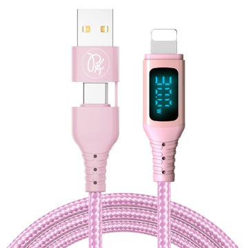 PICKOGEN 二合一 PD快充 USB-C/USB-A TO Lightning 充電傳輸編織線 1.8M 粉色 支援iPhone5-14全系列