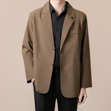 復古港風小西裝男士潮流高級感上衣春秋新款寬松痞帥休閑西服外套