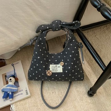 女包 輕奢小眾手提包 水桶包 單肩包 斜挎包 流行女包韓版時尚蝴蝶結手提包小拎包女2026新款波點印花水桶包小衆斜挎包