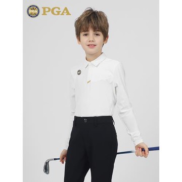 美國PGA兒童高爾夫服裝男童秋冬長袖T恤親膚面料柔軟高彈翻領設計