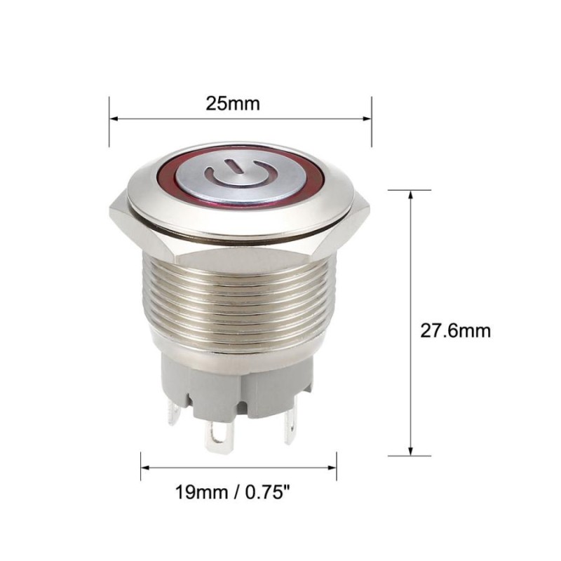 uxcell メタルプッシュボタンスイッチ 4端子 ソケットプラグワイヤー付き 取り付け径19 mm 1NO 12V LEDライト ラッチング レッド  | LINEブランドカタログ