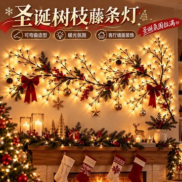 新上架👉聖誕節藤條燈裝飾 樹枝客廳牆面商場裝飾可隨意彎曲彩燈氛圍感佈置交換禮物 送朋友禮物
