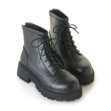 軟皮綁帶造型拉鍊短靴 黑 GB875BK