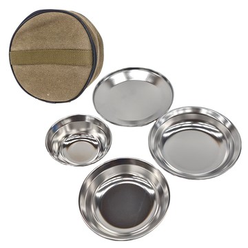 Campingmoon 柯曼 戶外餐碟八件套 18 x 18 x 7.5cm  卡其色 + 銀色  1組