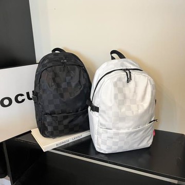 棋盤格港風情侶雙肩包休閑大容量純色旅行背包學生書包背包雙肩包